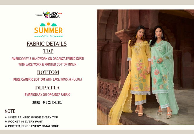 Summer Spring By Lady Leela Organza Embroidery Kurti With Bottom Dupatta Wholesale Shop In Surat